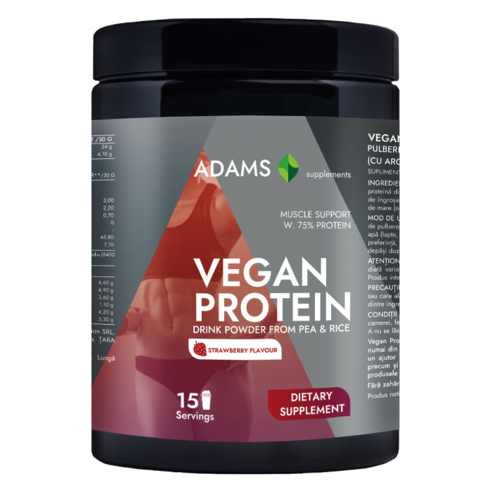 Proteina vegana (capsuni), 454g, Adams Supplements [1]