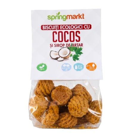 Dulciuri fără zahăr (ciocolată, biscuiți, bomboane) - Biscuiti Eco cu Cocos si Sirop de Artar, 100gr, springmarkt