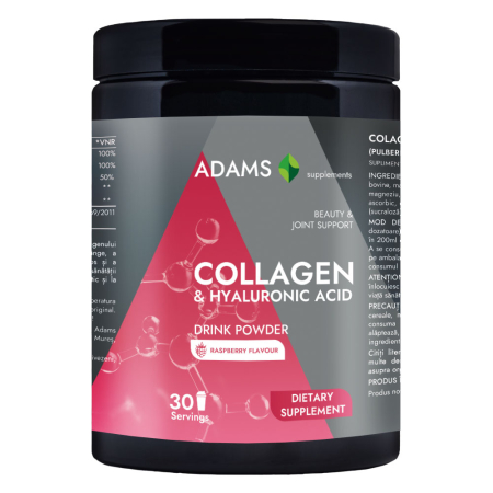 Colagen & acid hialuronic - Collagen&HA cu aroma zmeura, 600gr, Adams