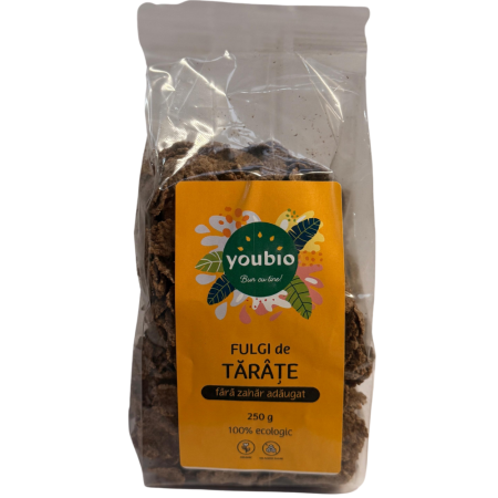 Alimente fara gluten - Fulgi de tarate din grau integral, fara zahar adaugat, organic, 250gr, youbio
