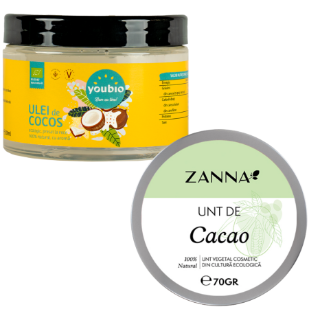 ALIMENTE F?R? GLUTEN - Pachet Ulei de Cocos organic 500ml, Youbio + Unt de Cacao Bio