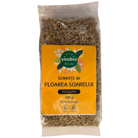 Alimente fara gluten - Seminte de floarea soarelui, fara gluten, organic, 200gr, youbio