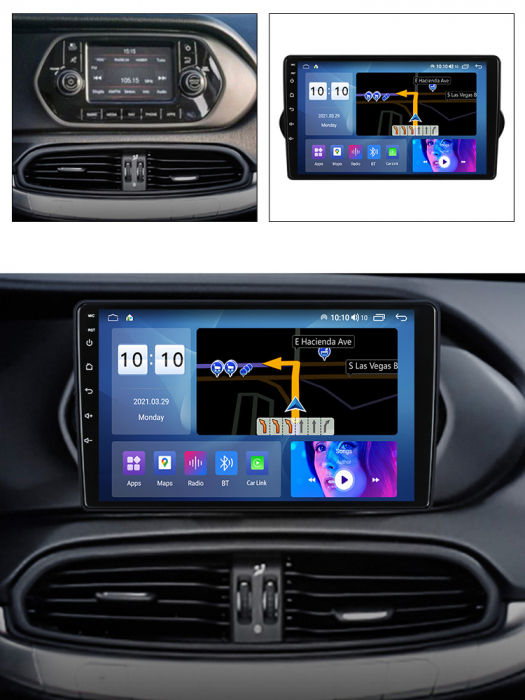 Navigatie Fiat Tipo Egea 2015 - 2021, 4 GB RAM si 64 GB ROM, Slot Sim 4G, Procesor Octa Core, Carplay, Sunet DSP, Android, Aplicatii, Usb, Wi Fi, Bluetooth [2]