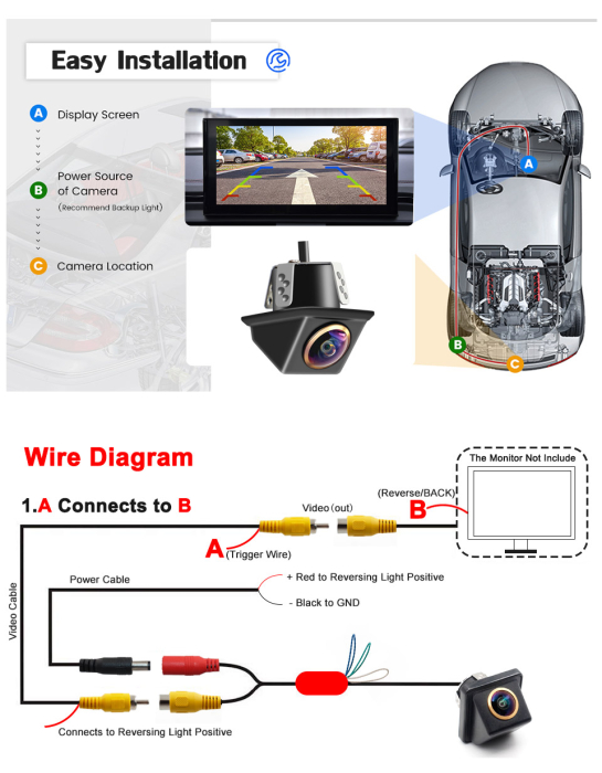 Cameră auto video marșarier cu infraroșu AHD, rezoluție 1280x720P, unghi deschis 170° [3]