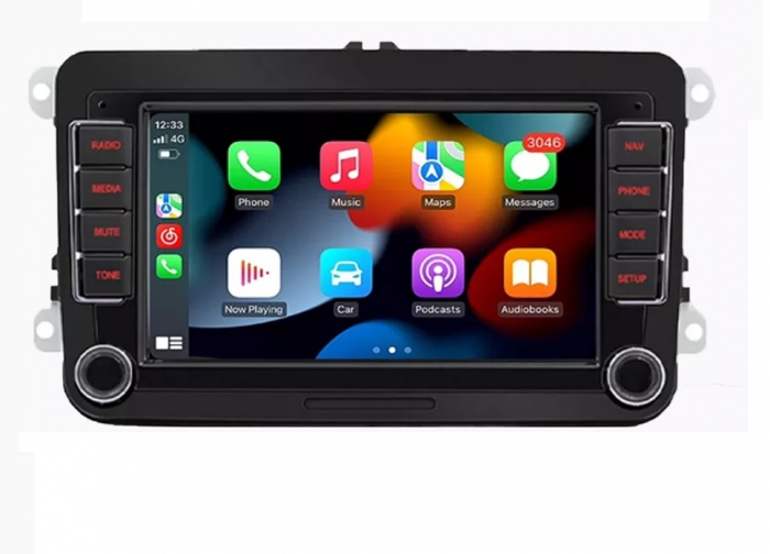 Navigatie 4GB RAM si 64GB cu Carplay pt VW Golf 5 6 Passat B6 B7 CC Tiguan Touran Polo Caddy Jetta T5 Eos Skoda Octavia Superb Seat Leon, Ecran 7 inch IPS, Slot sim 4G,  Android 14 [2]