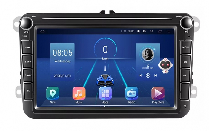 Navigatie 4GB RAM si 64GB cu Carplay pt VW Golf 5 6 Passat B6 B7 CC Tiguan Touran Polo Caddy Jetta T5 Eos Skoda Octavia Superb Seat Leon, Ecran 8 inch IPS, Slot sim 4G, Procesor [6]
