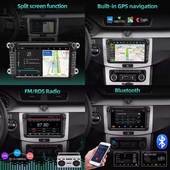 Navigatie 8GB RAM si 128GB cu Carplay pt VW Golf 5 6 Passat B6 B7 CC Tiguan Touran Polo Caddy Jetta T5 Eos Skoda Octavia Superb Seat Leon, Ecran 8 inch IPS, Slot sim 4G, Procesor [4]