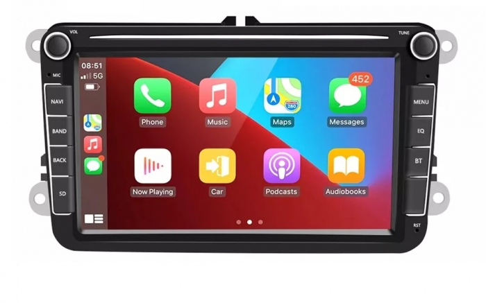 Navigatie 8GB RAM si 128GB cu Carplay pt VW Golf 5 6 Passat B6 B7 CC Tiguan Touran Polo Caddy Jetta T5 Eos Skoda Octavia Superb Seat Leon, Ecran 8 inch IPS, Slot sim 4G, Procesor [3]