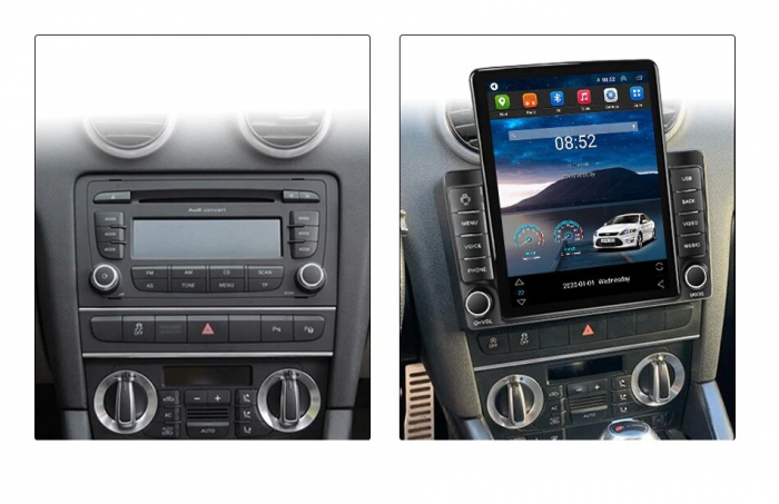 Navigatie Audi A3 din 2002-2013, Display TESLA 9.5 inch, 2GB RAM si 32GB ROM, Wireless Carplay si Android Auto, Procesor Octacore, Slot sim 4G, Sunet DSP, Camera Marsarier, Bluetooth, USB, Wi Fi, Radi [3]