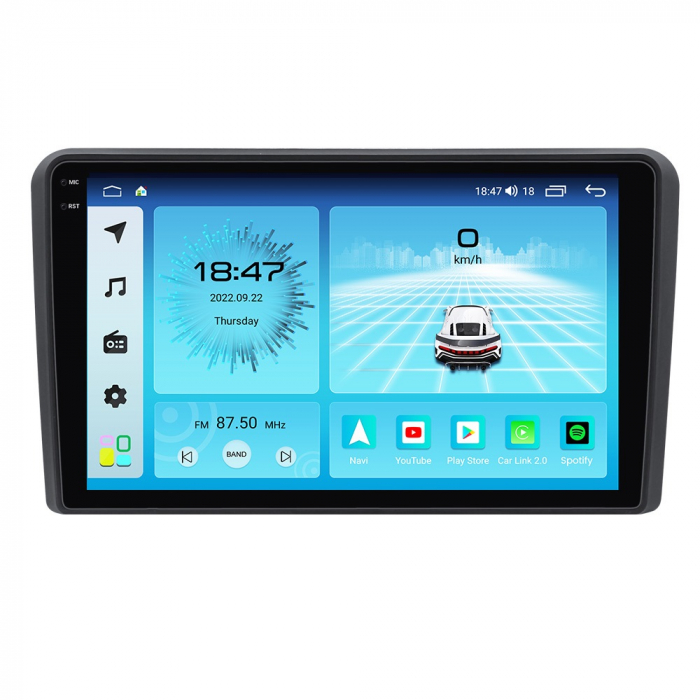 Navigatie Audi A3 din 2002-2013, Rezolutie 2K, Display QLED 9.5 inch, 4GB RAM si 64GB ROM, Android, Procesor Octacore, Slot sim 4G, Sunet DSP, Wireless Carplay si Android Auto, Camera Marsarier, USB, [3]