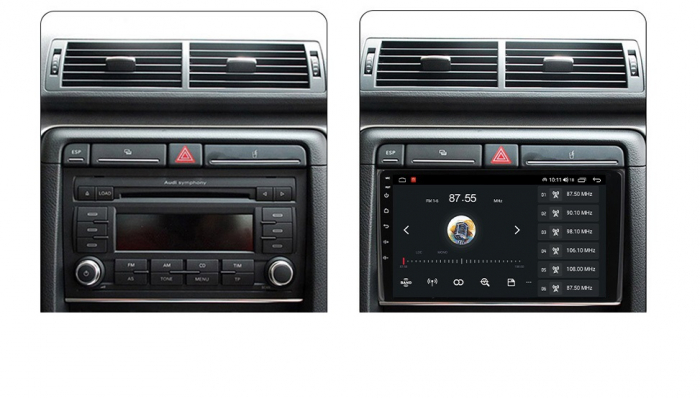 Navigatie Audi A4 B6 B7 Seat Exeo din 2001-2008, Android 14, Wireless Carplay si Android Auto,2GB RAM si 32GB ROM, Display IPS 9 inch, Camera Marsarier, Internet, Aplicatii, Wi Fi, Usb, Bluetooth [7]