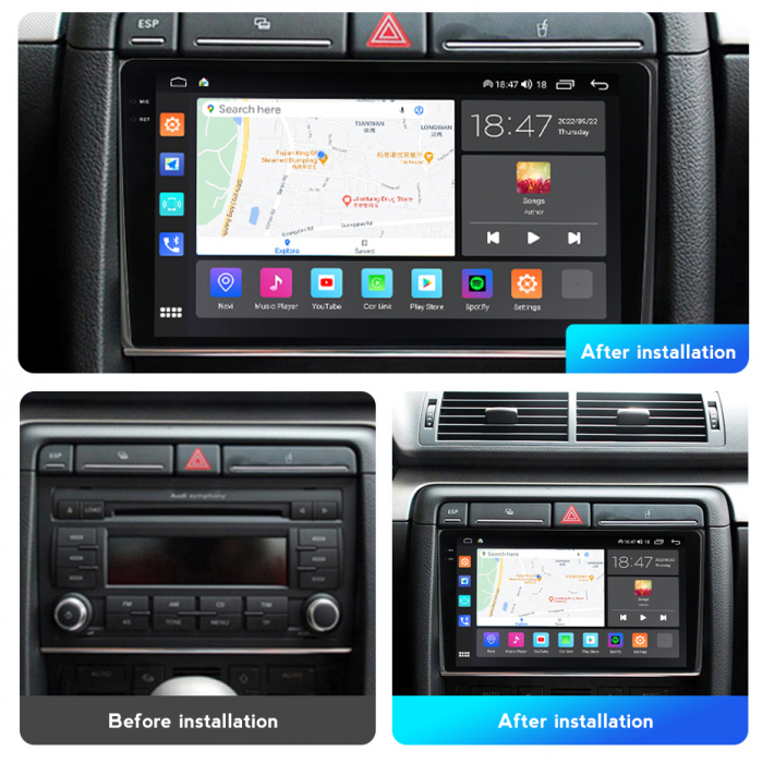 Navigatie Audi A4 B6 B7 Seat Exeo din 2001-2008, Rezolutie 2K, Ecran QLED 9.5 inch, 8GB RAM si 128GB ROM, Android, Procesor Octacore, Slot sim 4G, Sunet DSP, Wireless Carplay [4]