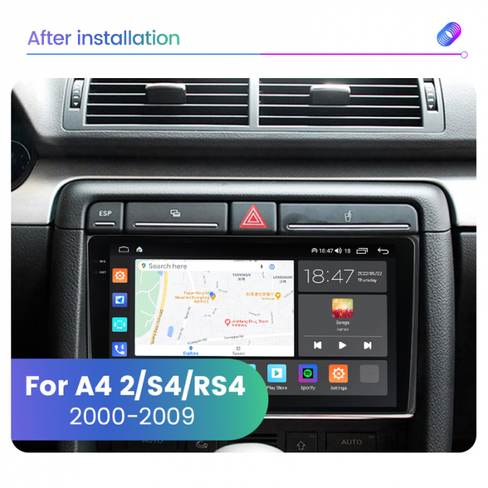 Navigatie Audi A4 B6 B7 Seat Exeo din 2001-2008, Rezolutie 2K, Ecran QLED 9.5 inch, 8GB RAM si 128GB ROM, Android, Procesor Octacore, Slot sim 4G, Sunet DSP, Wireless Carplay [2]