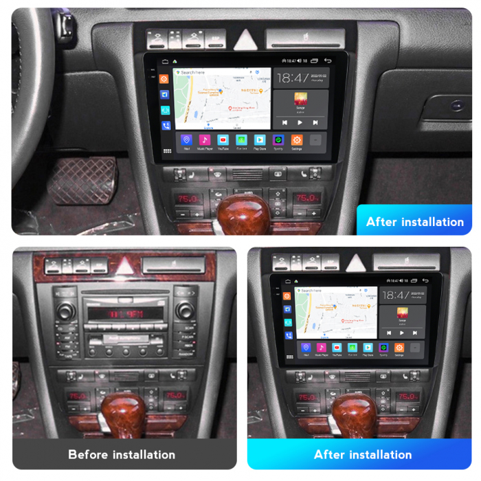 Navigatie Audi A6 C5 din 1997-2004, Rezolutie 2K, Display QLED 9.5 inch, 4GB RAM si 64GB ROM, Android, Procesor Octacore, Slot sim 4G, Sunet DSP, Wireless Carplay si Android Auto, Camera Marsarier, US [2]