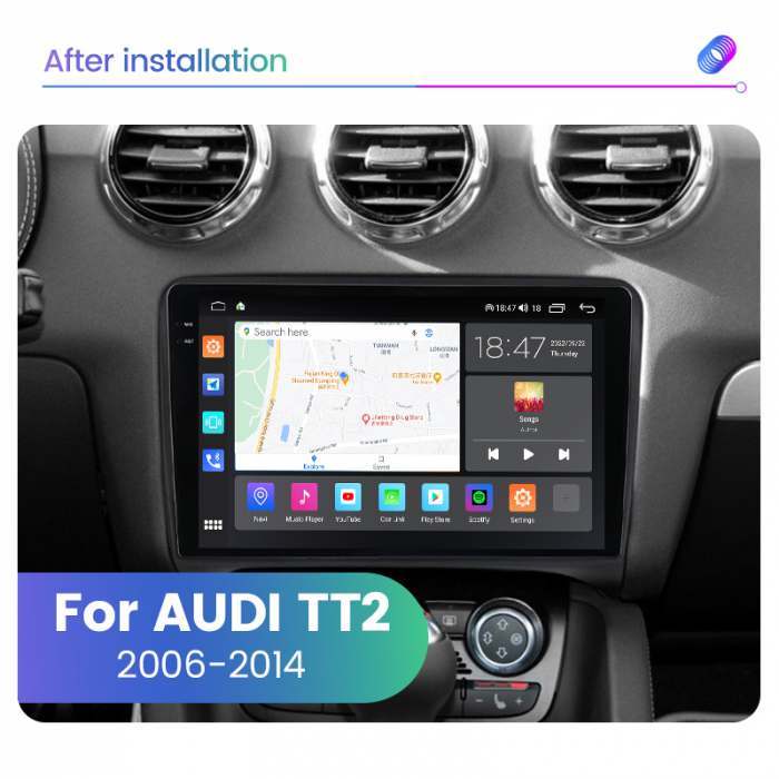 Navigatie Audi TT din 2006-2014, Rezolutie 2K, Display QLED 9.5 inch, 4GB RAM si 64GB ROM, Android, Procesor Octacore, Slot sim 4G, Sunet DSP, Wireless Carplay si Android Auto, Camera Marsarier, USB, [3]