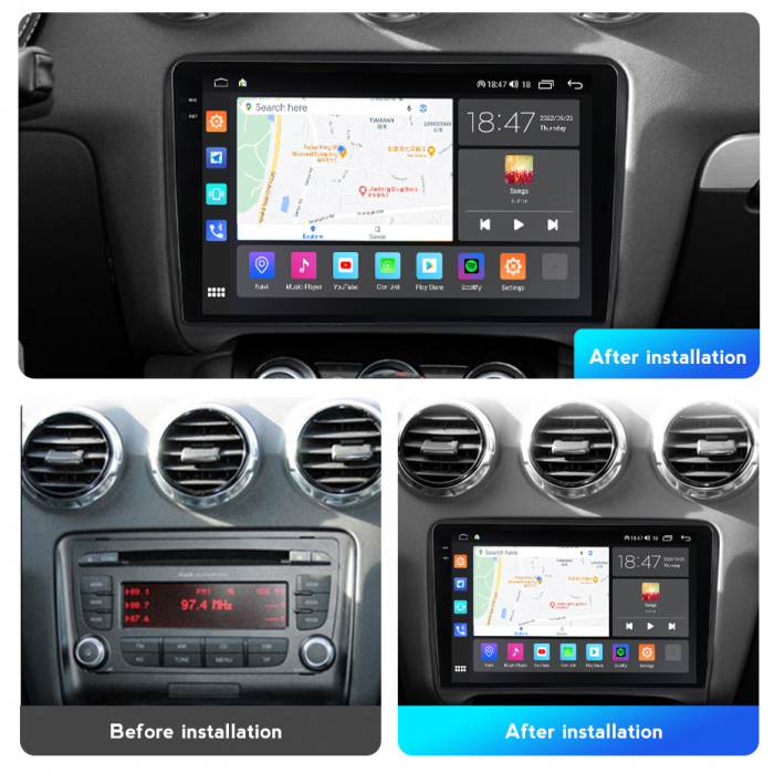 Navigatie Audi TT din 2006-2014, Rezolutie 2K, Display QLED 9.5 inch, 4GB RAM si 64GB ROM, Android, Procesor Octacore, Slot sim 4G, Sunet DSP, Wireless Carplay si Android Auto, Camera Marsarier, USB, [2]
