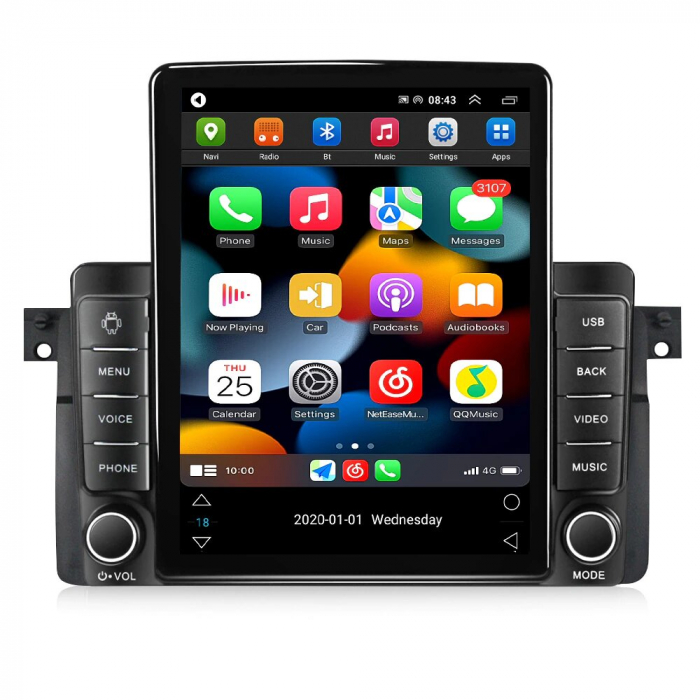 Navigatie BMW E46 din 1999 - 2006, Ecran TESLA 9.7 inch, 8 GB RAM si 128 GB ROM, Android 15, Slot Sim 4G, Procesor Octa Core, Carplay Wireless si Android auto, Procesor Sunet Digital DSP, Aplic [2]