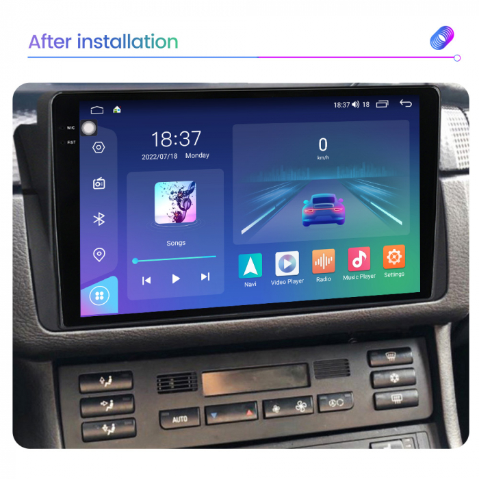 Navigatie BMW SERIA 3 E46 din 1999-2006, Rezolutie 2K, Display QLED 9.5 inch, 4GB RAM si 64GB ROM, Android, Procesor Octacore, Slot sim 4G, Sunet DSP, Wireless Carplay si Android Auto, Camera Marsarie [2]