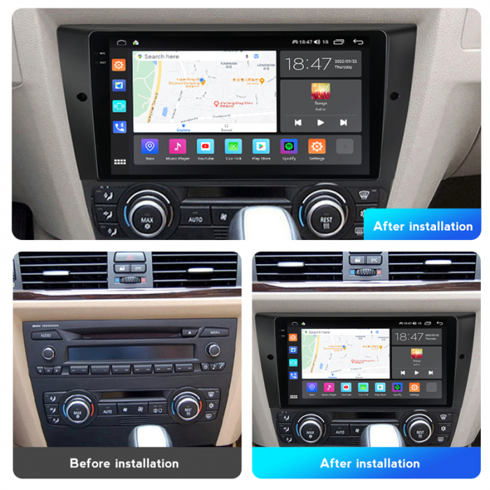 Navigatie BMW Seria 3 E90 E91 E92 E93 din 2005-2012, Rezolutie 2K, Display QLED 9.5 inch, 4GB RAM si 64GB ROM, Android, Procesor Octacore, Slot sim 4G, Sunet DSP, Wireless Carplay si Android Auto, Cam [2]
