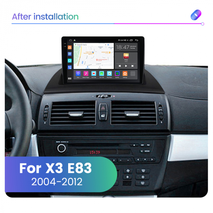 Navigatie BMW X3 E83 din 2003-2010, Rezolutie 2K, Display QLED 9.5 inch, 4GB RAM si 64GB ROM, Android, Procesor Octacore, Slot sim 4G, Sunet DSP, Wireless Carplay si Android Auto, Camera Marsarier, US [2]