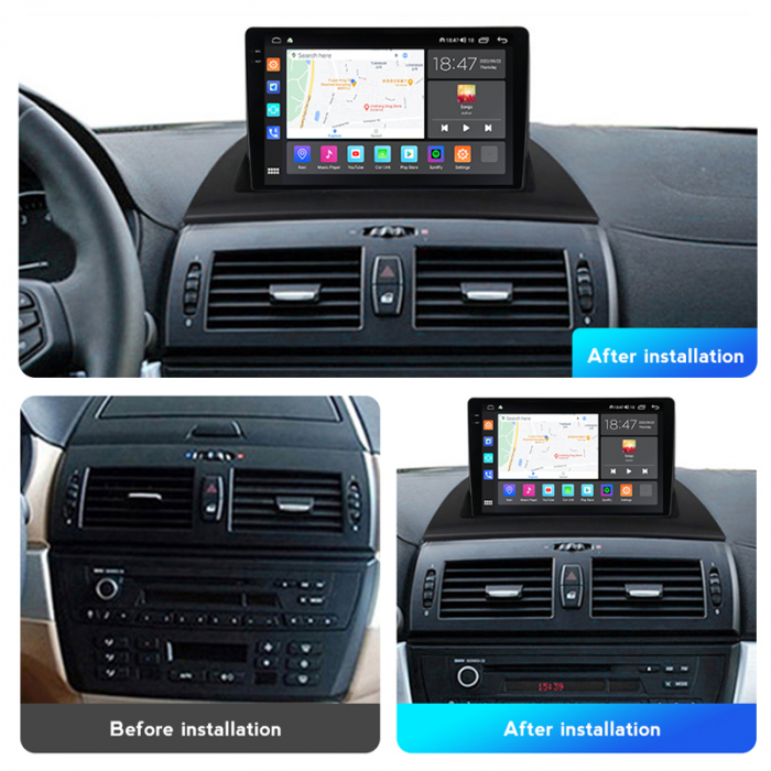 Navigatie BMW X3 E83 din 2003-2010, Rezolutie 2K, Display QLED 9.5 inch, 4GB RAM si 64GB ROM, Android, Procesor Octacore, Slot sim 4G, Sunet DSP, Wireless Carplay si Android Auto, Camera Marsarier, US [3]
