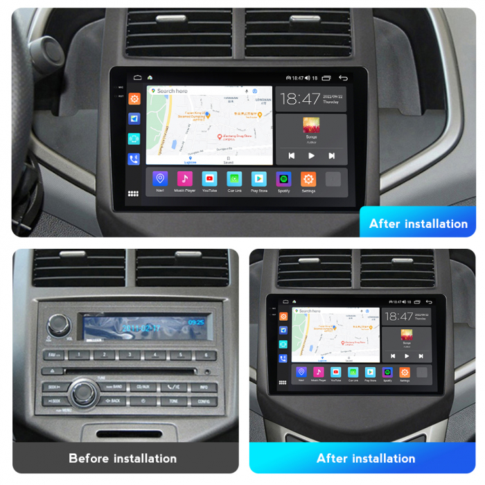 Navigatie Chevrolet Aveo din 2008-2013, Rezolutie 2K, Display QLED 9.5 inch, 4GB RAM si 64GB ROM, Android, Procesor Octacore, Slot sim 4G, Sunet DSP, Wireless Carplay si Android Auto, Camera Marsarier [6]