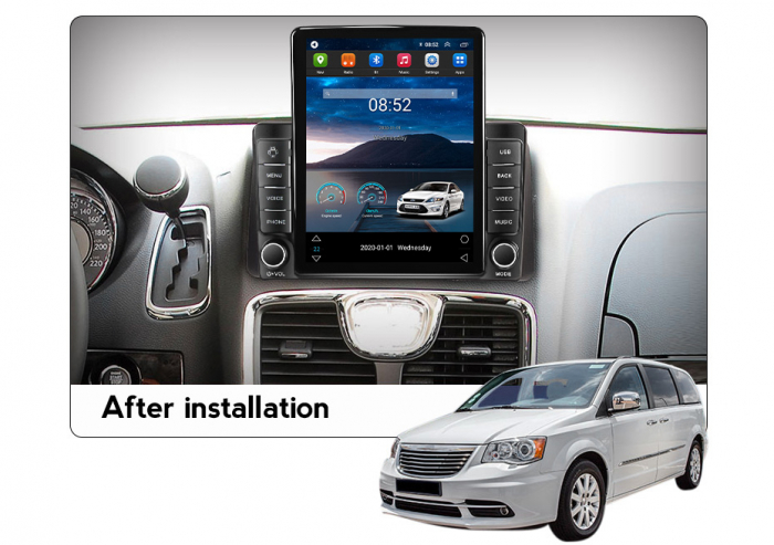 Navigatie Chrysler Grand Voyager din 2011 - 2015, Ecran TESLA 9.5 inch, 4 GB RAM si 64 GB ROM, Slot Sim 4G, Procesor Octa Core, Carplay integrat, Procesor Sunet Digital DSP, Android, Aplicatii [2]