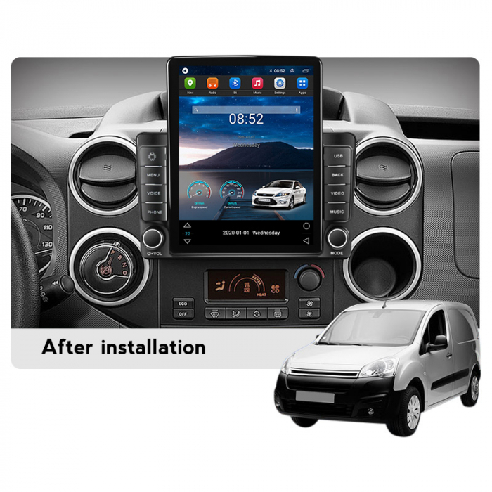 Navigatie Citroen Berlingo din 2008-2019, Display TESLA 9.5 inch, 2GB RAM si 32GB ROM, Wireless Carplay si Android Auto, Procesor Octacore, Slot sim 4G, Sunet DSP, Camera Marsarier, Bluetooth, USB, Wi [2]