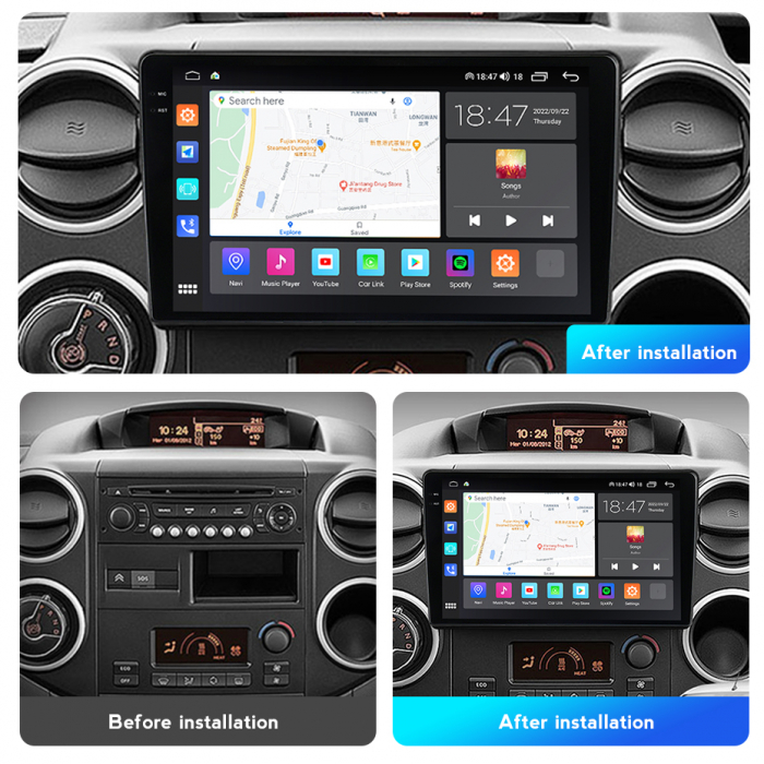 Navigatie Citroen Berlingo din 2008-2019, NAVIGPS, Rezolutie 2K, Display QLED 9.5 inch, 4GB RAM si 64GB ROM, Android, Procesor Octacore, Slot sim 4G, Sunet DSP, Wireless Carplay si Android Auto, Camer [2]