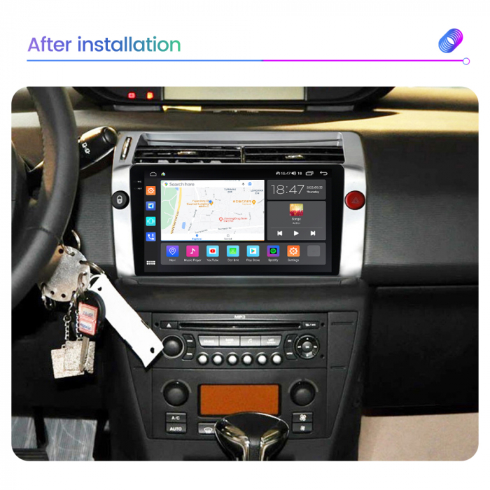 Navigatie Citroen C4 din 2004-2014, Rezolutie 2K, Display QLED 9.5 inch, 4GB RAM si 64GB ROM, Android, Procesor Octacore, Slot sim 4G, Sunet DSP, Wireless Carplay si Android Auto, Camera Marsarier, US [5]