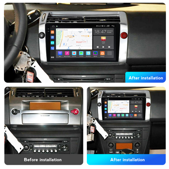 Navigatie Citroen C4 din 2004-2014, Rezolutie 2K, Display QLED 9.5 inch, 4GB RAM si 64GB ROM, Android, Procesor Octacore, Slot sim 4G, Sunet DSP, Wireless Carplay si Android Auto, Camera Marsarier, US [2]