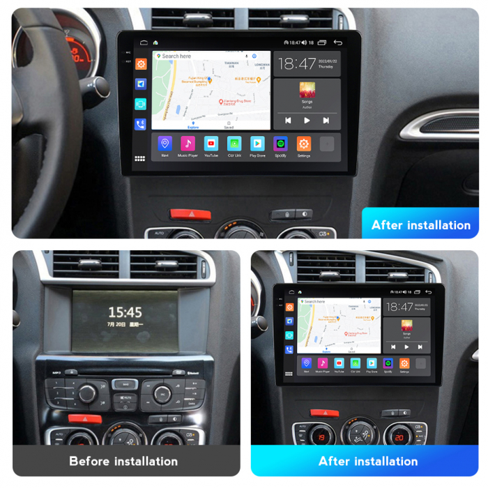Navigatie Citroen C4 din 2010-2018, Rezolutie 2K, Ecran QLED 9.5 inch, 8GB RAM si 128GB ROM, Android, Procesor Octacore, Slot sim 4G, Sunet DSP, Wireless Carplay [6]