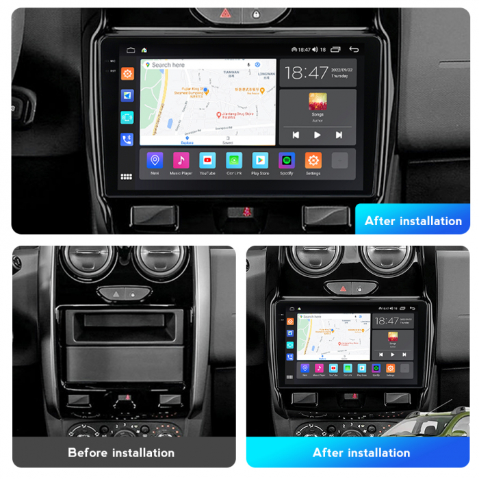 Navigatie Dacia Duster din 2012-2018, Rezolutie 2K, Display QLED 9.5 inch, 4GB RAM si 64GB ROM, Android, Procesor Octacore, Slot sim 4G, Sunet DSP, Wireless Carplay si Android Auto, Camera Marsarier, [2]