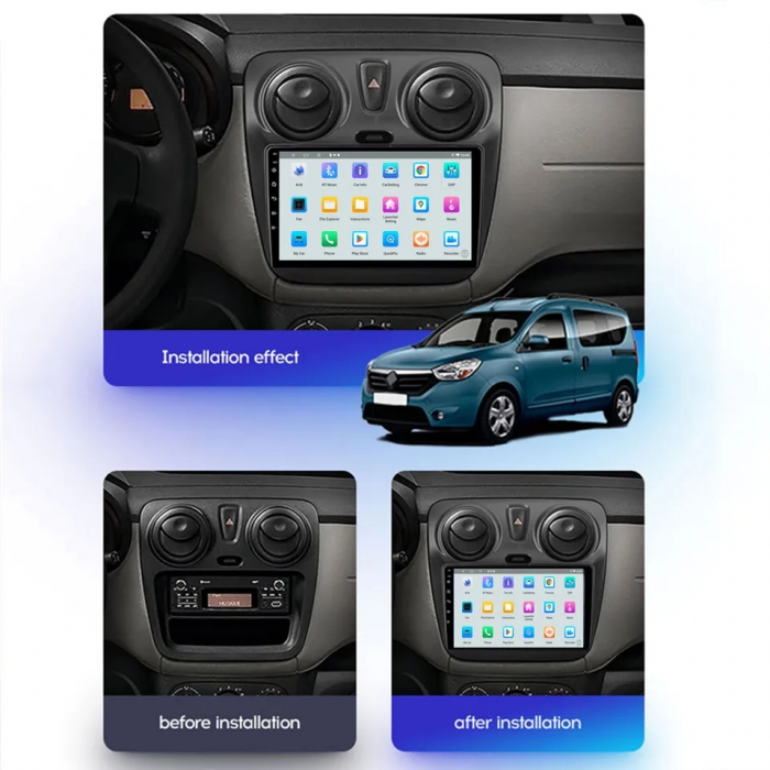 Navigatie Dacia Logan 2 Sandero Dokker Lodgy , Rezolutie 2K, Display QLED 9.5 inch, 4GB RAM si 64GB ROM, Android, Procesor Octacore, Slot sim 4G, Sunet DSP, Wireless Carplay s [5]