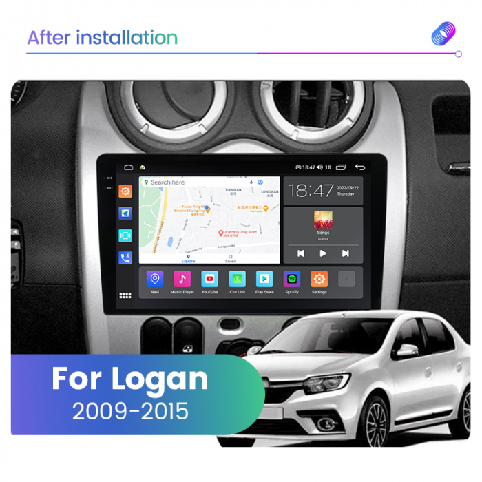 Navigatie Dacia Logan Duster din 2009-2012, Rezolutie 2K, Ecran QLED 9.5 inch, 8GB RAM si 128GB ROM, Android, Procesor Octacore, Slot sim 4G, Sunet DSP, Wireless Carplay si Android Auto [2]