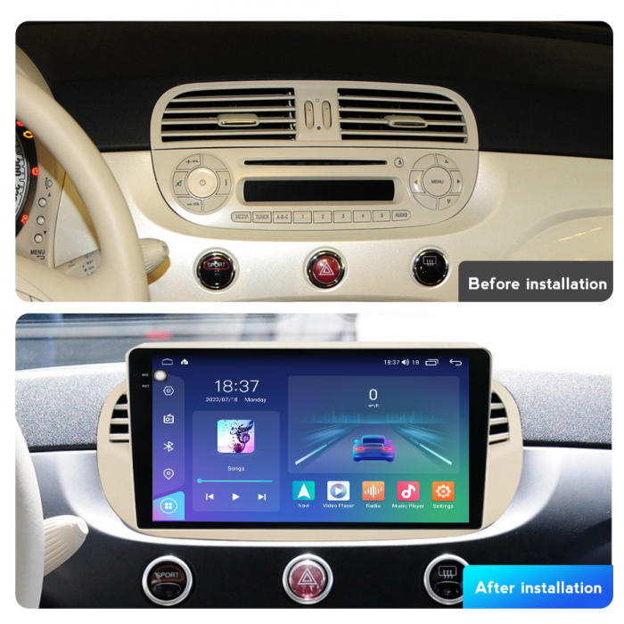 Navigatie Fiat 500 din 2007-2015, Rezolutie 2K, Ecran QLED 9.5 inch, 8GB RAM si 128GB ROM, Android, Procesor Octacore, Slot sim 4G, Sunet DSP, Wireless Carplay [5]