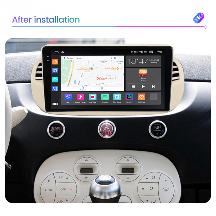 Navigatie Fiat 500 din 2007-2015, Rezolutie 2K, Ecran QLED 9.5 inch, 8GB RAM si 128GB ROM, Android, Procesor Octacore, Slot sim 4G, Sunet DSP, Wireless Carplay [3]