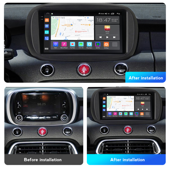 Navigatie Fiat 500X din 2014-2020, Rezolutie 2K, Display QLED 9.5 inch, 4GB RAM si 64GB ROM, Android, Procesor Octacore, Slot sim 4G, Sunet DSP, Wireless Carplay si Android Auto, Camera Marsarier, USB [2]