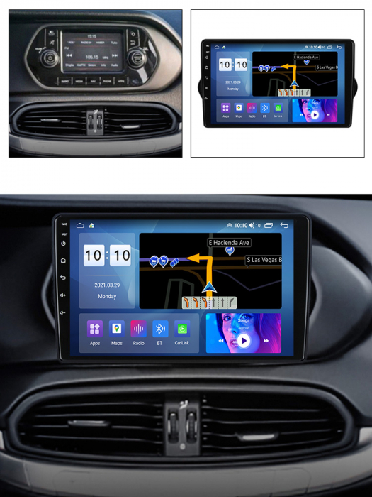 Navigatie Fiat Tipo Egea din 2015-2021, Rezolutie 2K, Display QLED 9.5 inch, 4GB RAM si 64GB ROM, Android, Procesor Octacore, Slot sim 4G, Sunet DSP, Wireless Carplay si Android Auto, Camera Marsarier [3]