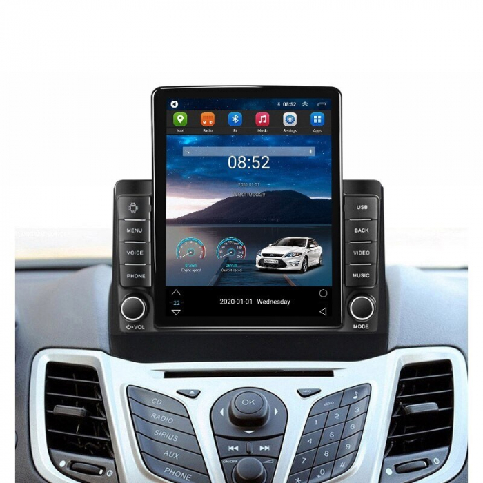 Navigatie Ford Fiesta din 2008-2017, Display TESLA 9.5 inch, 2GB RAM si 32GB ROM, Wireless Carplay si Android Auto, Procesor Octacore, Slot sim 4G, Sunet DSP, Camera Marsarier, Bluetooth, USB, Wi Fi, [2]