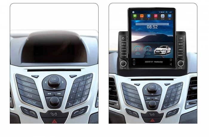 Navigatie Ford Fiesta din 2008-2017, Display TESLA 9.5 inch, 2GB RAM si 32GB ROM, Wireless Carplay si Android Auto, Procesor Octacore, Slot sim 4G, Sunet DSP, Camera Marsarier, Bluetooth, USB, Wi Fi, [3]