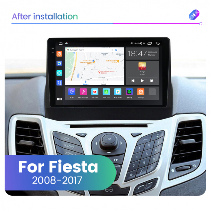 Navigatie Ford Fiesta din 2008-2017, Rezolutie 2K, Display QLED 9.5 inch, 4GB RAM si 64GB ROM, Android, Procesor Octacore, Slot sim 4G, Sunet DSP, Wireless Carplay si Android Auto, Camera Marsarier, U [4]