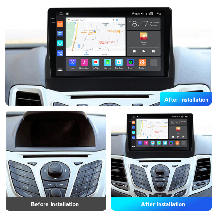 Navigatie Ford Fiesta din 2008-2017, Rezolutie 2K, Ecran QLED 9.5 inch, 8GB RAM si 128GB ROM, Android, Procesor Octacore, Slot sim 4G, Sunet DSP, Wireless Carplay si Android Auto [3]