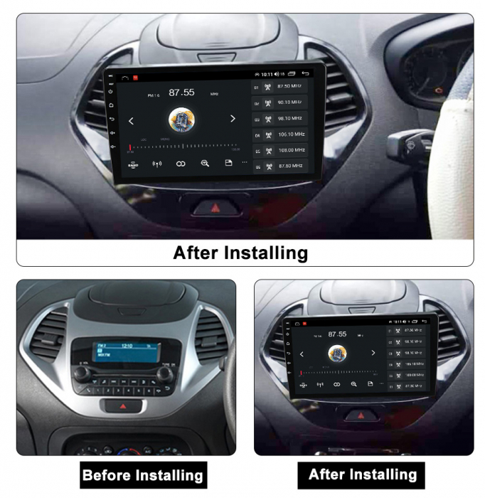 Navigatie Ford Figo din 2015-2018, Rezolutie 2K, Display QLED 9.5 inch, 4GB RAM si 64GB ROM, Android, Procesor Octacore, Slot sim 4G, Sunet DSP, Wireless Carplay si Android Auto, Camera Marsarier, USB [4]
