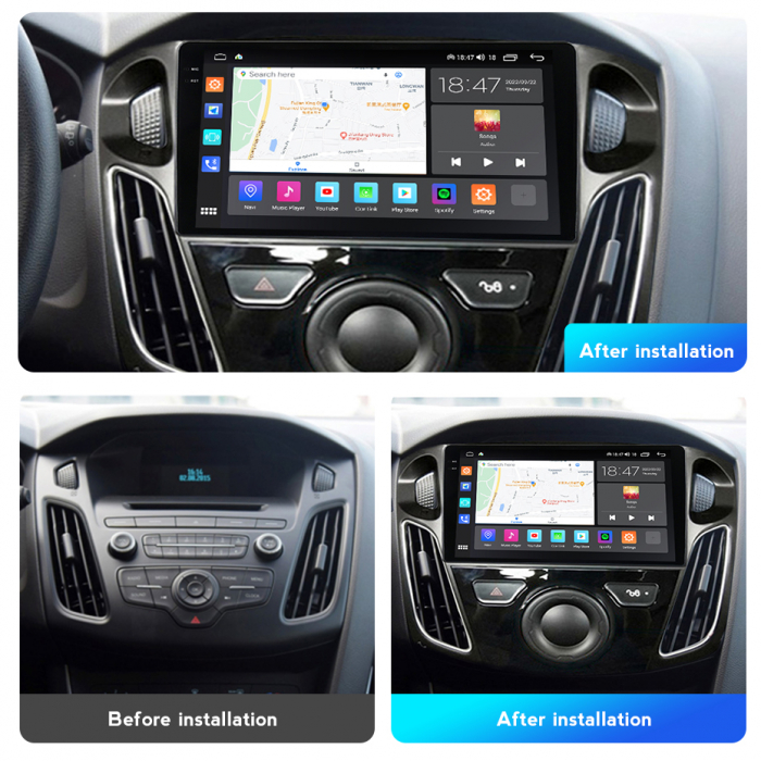 Navigatie Ford Focus 3 din 2012-2018, Rezolutie 2K, Display QLED 9.5 inch, 4GB RAM si 64GB ROM, Android, Procesor Octacore, Slot sim 4G, Sunet DSP, Wireless Carplay si Android Auto, Camera Marsarier, [3]