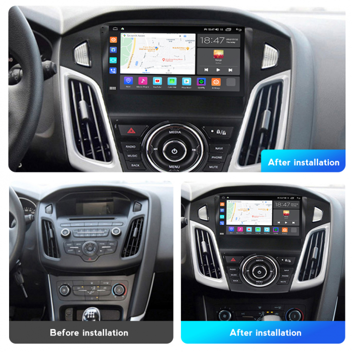Navigatie Ford Focus 3 din 2012-2018, Rezolutie 2K, Display QLED 9.5 inch, 4GB RAM si 64GB ROM, Android, Procesor Octacore, Slot sim 4G, Sunet DSP, Wireless Carplay si Android Auto, Camera Marsarier, [8]