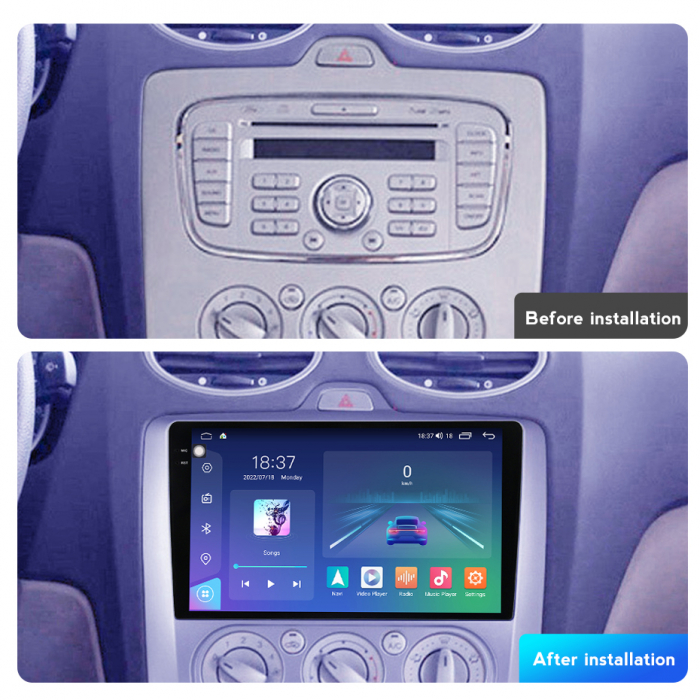 Navigatie Ford Focus mk2 din 2004-2011, Rezolutie 2K, Display QLED 9.5 inch, 4GB RAM si 64GB ROM, Android, Procesor Octacore, Slot sim 4G, Sunet DSP, Wireless Carplay si Android Auto, Camera Marsarier [2]