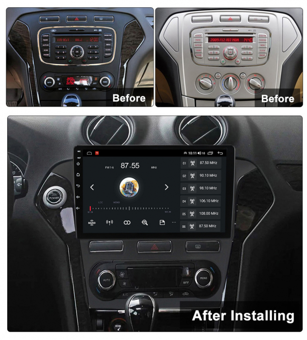 Navigatie Ford Mondeo din 2010-2014, Rezolutie 2K, Display QLED 9.5 inch, 4GB RAM si 64GB ROM, Android, Procesor Octacore, Slot sim 4G, Sunet DSP, Wireless Carplay si Android Auto, Camera Marsarier, U [2]