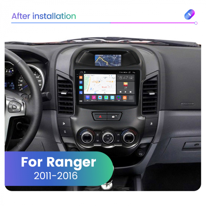 Navigatie Ford Ranger din 2011-2016, Rezolutie 2K, Display QLED 9.5 inch, 4GB RAM si 64GB ROM, Android, Procesor Octacore, Slot sim 4G, Sunet DSP, Wireless Carplay si Android Auto, Camera Marsarier, U [3]