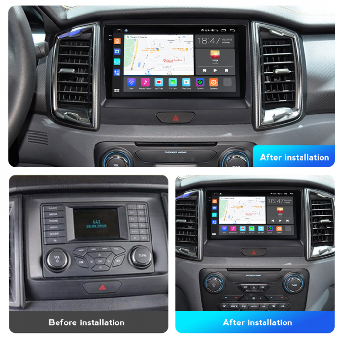 Navigatie Ford Ranger din 2015-2021, Rezolutie 2K, Display QLED 9.5 inch, 4GB RAM si 64GB ROM, Android, Procesor Octacore, Slot sim 4G, Sunet DSP, Wireless Carplay si Android Auto, Camera Marsarier, U [3]